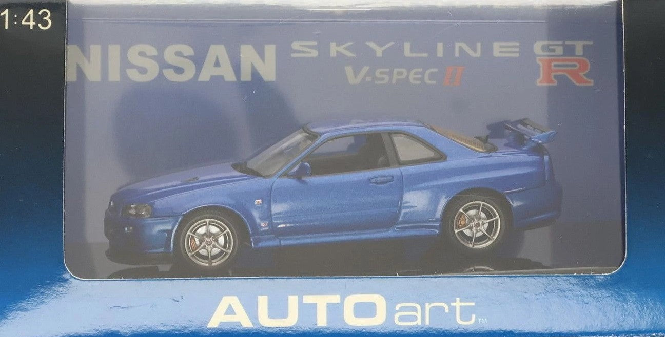 1:43 Nissan R34 Skyline GTR V-Spec II - Bayside Blue - AUTOart - 57331