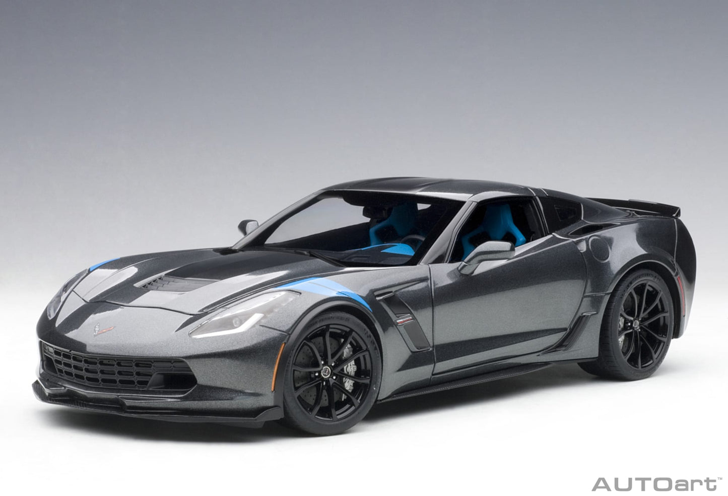 1:18 Chevrolet Corvette Grand Sport - Watkins Glen Grey Metallic /Black Stripes /Blue Fender Hash Marks - AUTOart - 71272