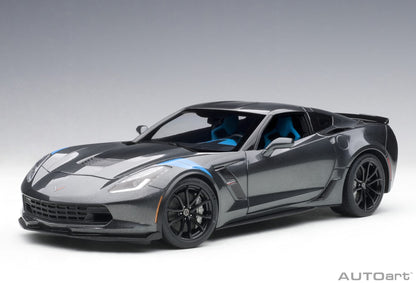 1:18 Chevrolet Corvette Grand Sport - Watkins Glen Grey Metallic /Black Stripes /Blue Fender Hash Marks - AUTOart - 71272