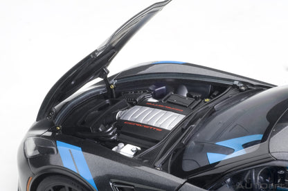 1:18 Chevrolet Corvette Grand Sport - Watkins Glen Grey Metallic /Black Stripes /Blue Fender Hash Marks - AUTOart - 71272