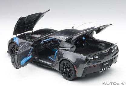 1:18 Chevrolet Corvette Grand Sport - Watkins Glen Grey Metallic /Black Stripes /Blue Fender Hash Marks - AUTOart - 71272