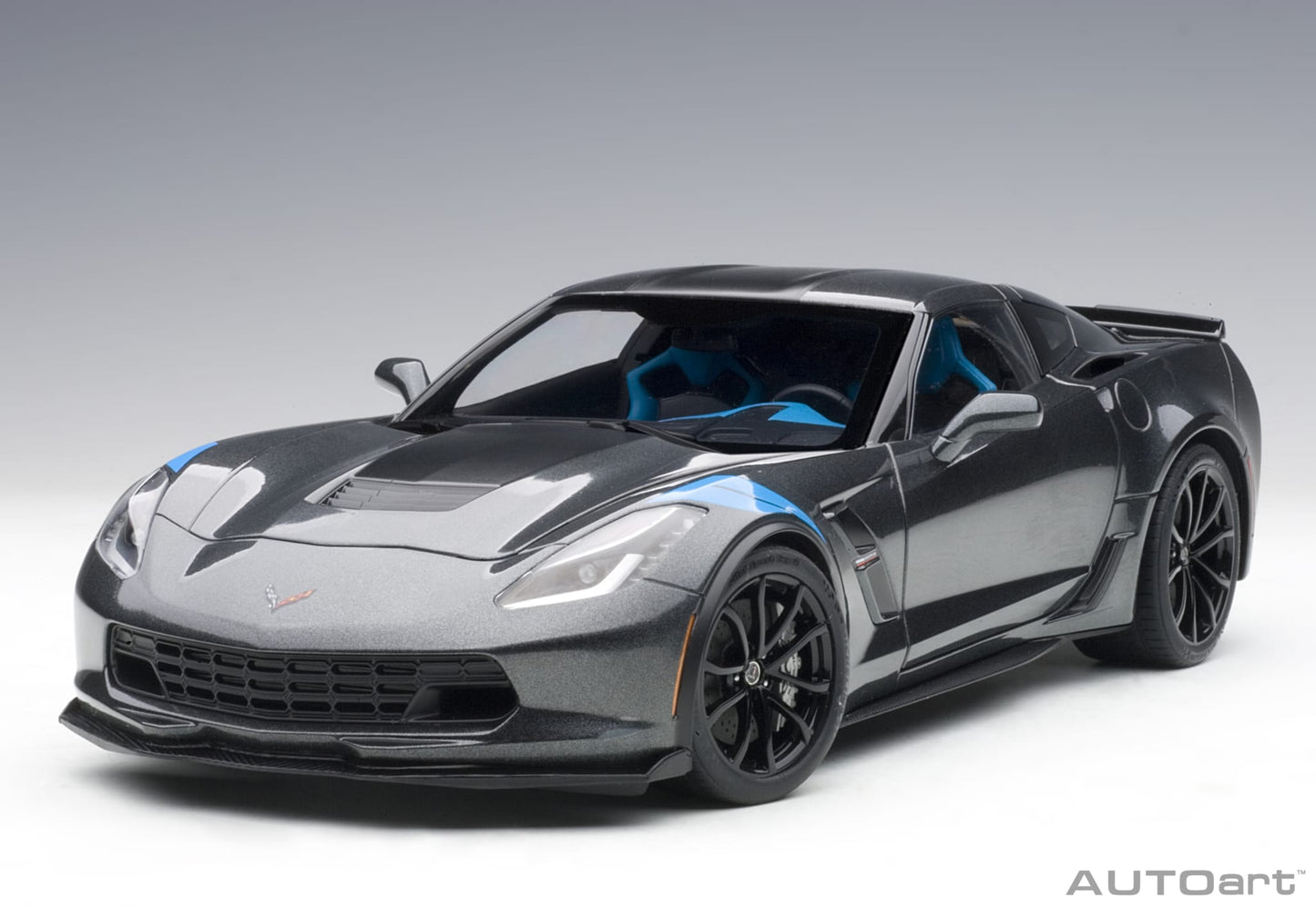 1:18 Chevrolet Corvette Grand Sport - Watkins Glen Grey Metallic /Black Stripes /Blue Fender Hash Marks - AUTOart - 71272