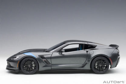 1:18 Chevrolet Corvette Grand Sport - Watkins Glen Grey Metallic /Black Stripes /Blue Fender Hash Marks - AUTOart - 71272