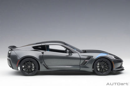 1:18 Chevrolet Corvette Grand Sport - Watkins Glen Grey Metallic /Black Stripes /Blue Fender Hash Marks - AUTOart - 71272