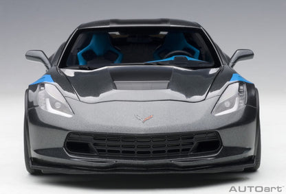 1:18 Chevrolet Corvette Grand Sport - Watkins Glen Grey Metallic /Black Stripes /Blue Fender Hash Marks - AUTOart - 71272