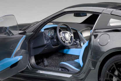 1:18 Chevrolet Corvette Grand Sport - Watkins Glen Grey Metallic /Black Stripes /Blue Fender Hash Marks - AUTOart - 71272