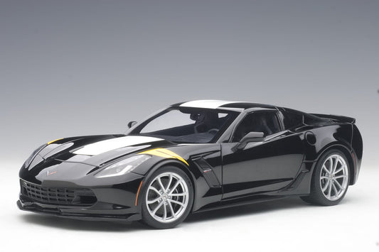 1:18 Chevrolet Corvette Grand Sport - Black /White Stripes /Yellow Fender Hash Marks - AUTOart - 71273