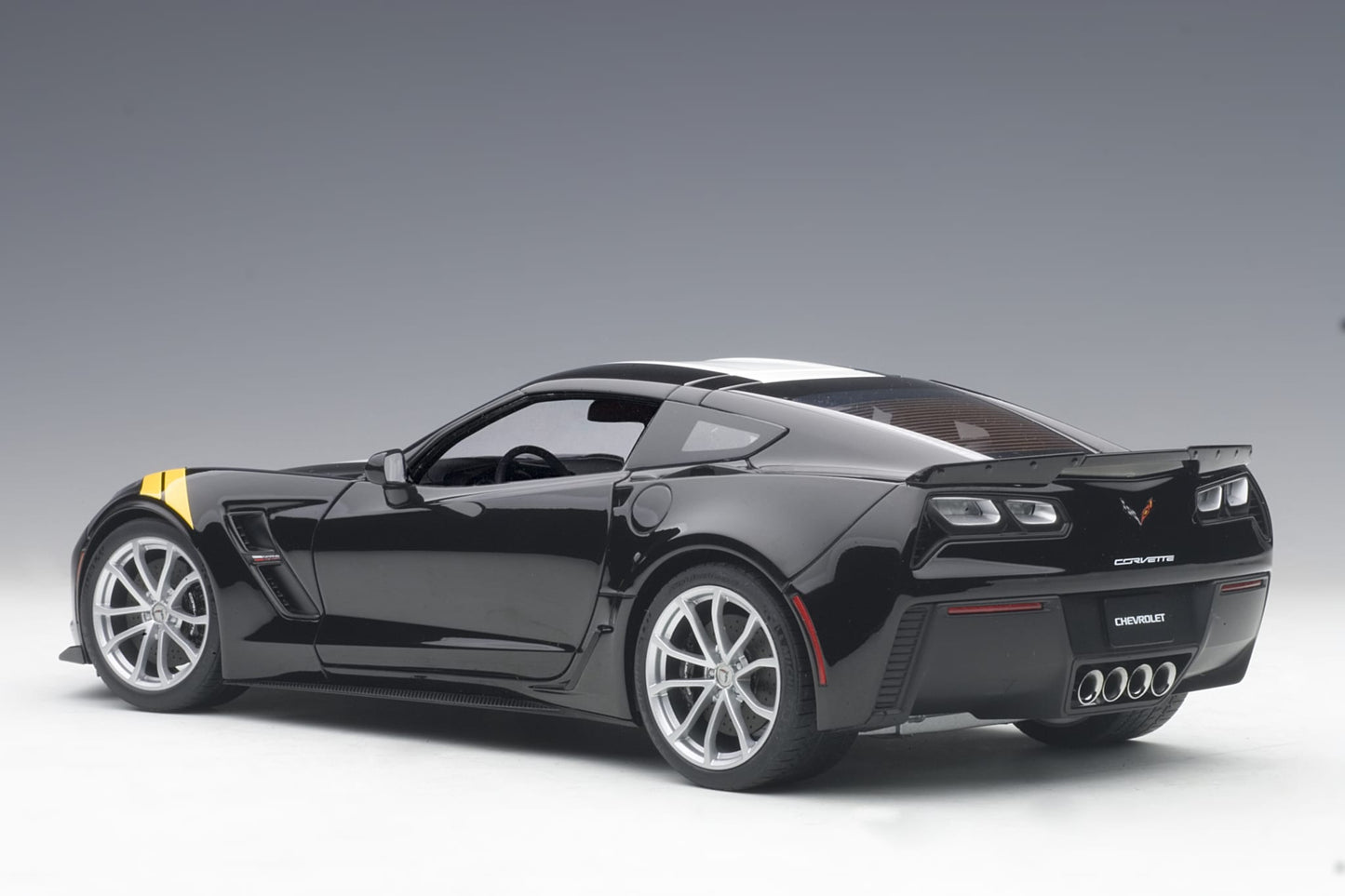 1:18 Chevrolet Corvette Grand Sport - Black /White Stripes /Yellow Fender Hash Marks - AUTOart - 71273