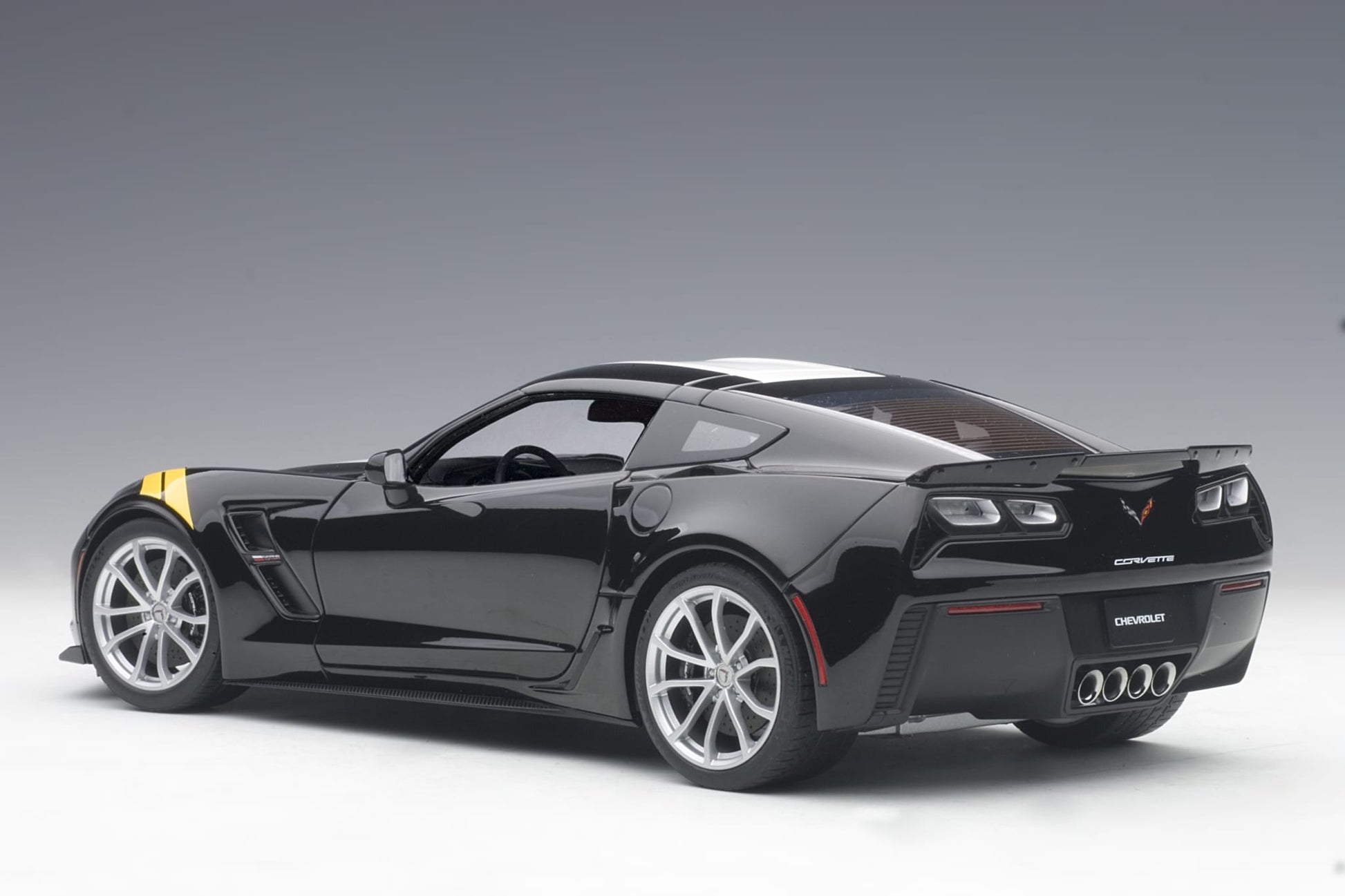 1:18 Chevrolet Corvette Grand Sport - Black /White Stripes /Yellow Fender Hash Marks - AUTOart - 71273