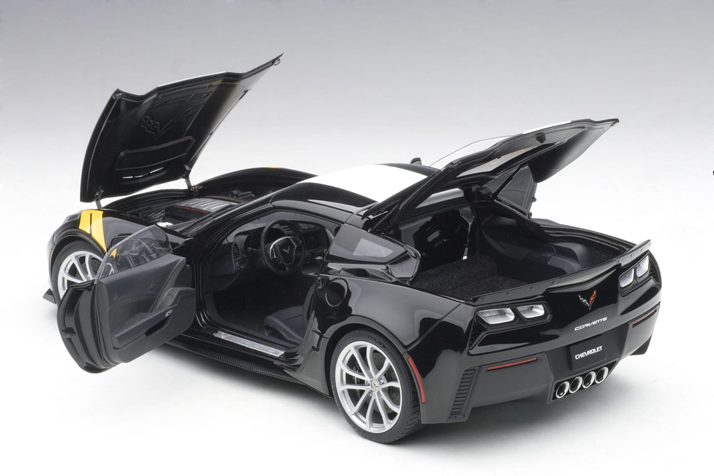 1:18 Chevrolet Corvette Grand Sport - Black /White Stripes /Yellow Fender Hash Marks - AUTOart - 71273