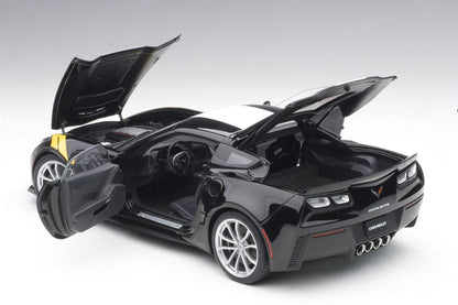 1:18 Chevrolet Corvette Grand Sport - Black /White Stripes /Yellow Fender Hash Marks - AUTOart - 71273