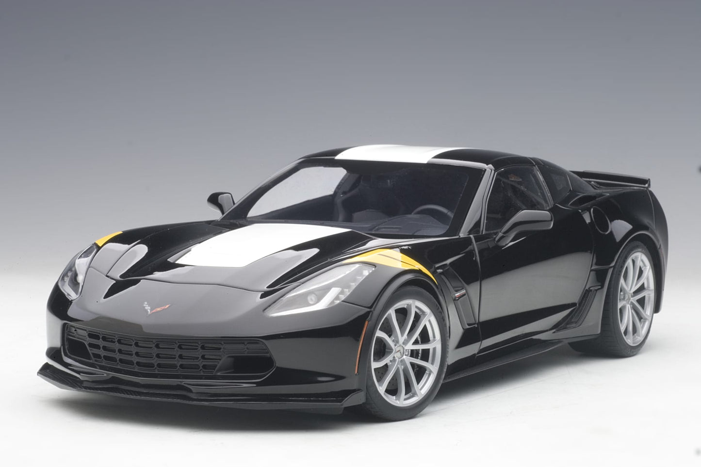 1:18 Chevrolet Corvette Grand Sport - Black /White Stripes /Yellow Fender Hash Marks - AUTOart - 71273