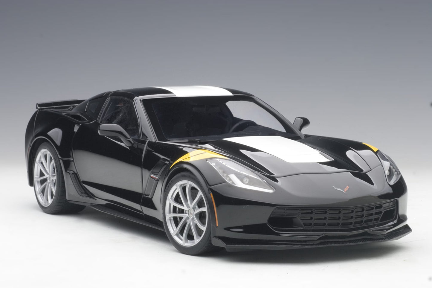 1:18 Chevrolet Corvette Grand Sport - Black /White Stripes /Yellow Fender Hash Marks - AUTOart - 71273
