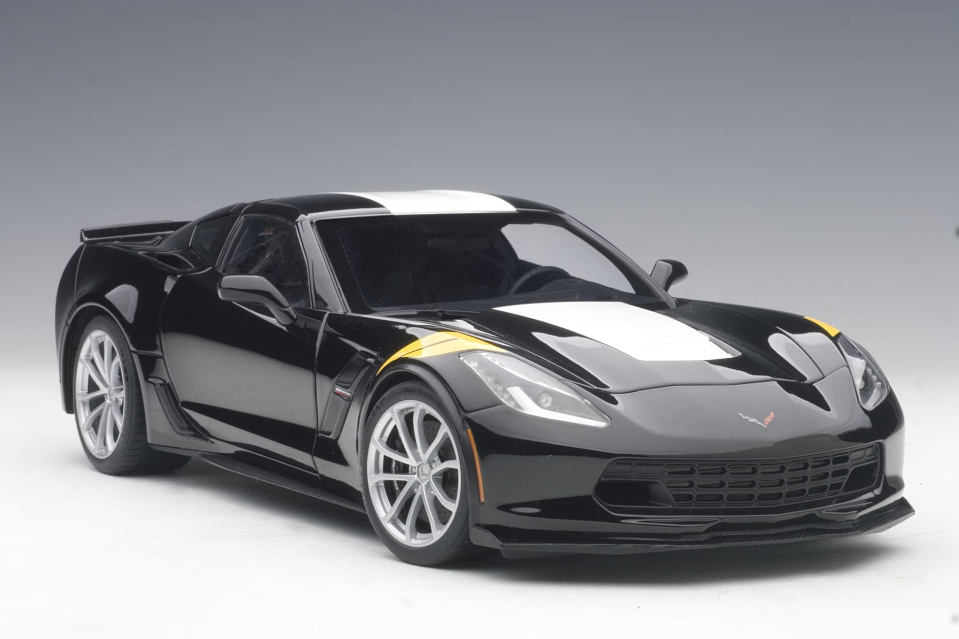 1:18 Chevrolet Corvette Grand Sport - Black /White Stripes /Yellow Fender Hash Marks - AUTOart - 71273