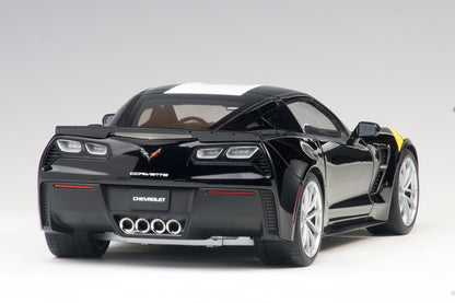 1:18 Chevrolet Corvette Grand Sport - Black /White Stripes /Yellow Fender Hash Marks - AUTOart - 71273