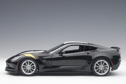 1:18 Chevrolet Corvette Grand Sport - Black /White Stripes /Yellow Fender Hash Marks - AUTOart - 71273