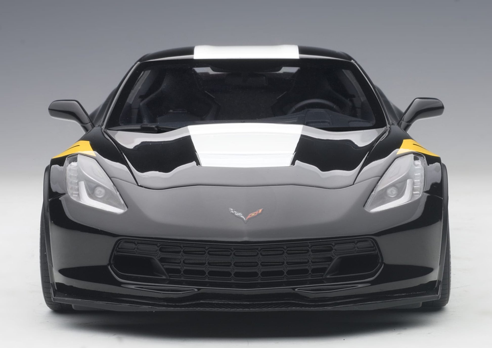 1:18 Chevrolet Corvette Grand Sport - Black /White Stripes /Yellow Fender Hash Marks - AUTOart - 71273