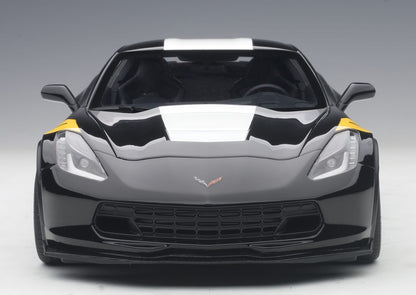 1:18 Chevrolet Corvette Grand Sport - Black /White Stripes /Yellow Fender Hash Marks - AUTOart - 71273