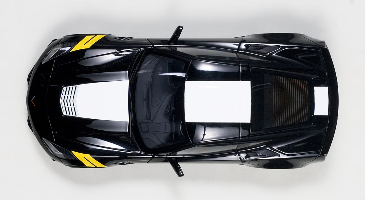 1:18 Chevrolet Corvette Grand Sport - Black /White Stripes /Yellow Fender Hash Marks - AUTOart - 71273