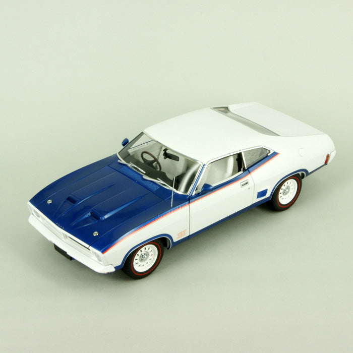 1:18 Ford XB Falcon Hardtop John Goss Special - White w/ Apollo Blue Accents - AUTOart - 72878