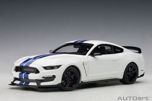 1:18 Ford Shelby GT-350R - Oxford White w/Lightning Blue Stripes - AUTOart - 72931