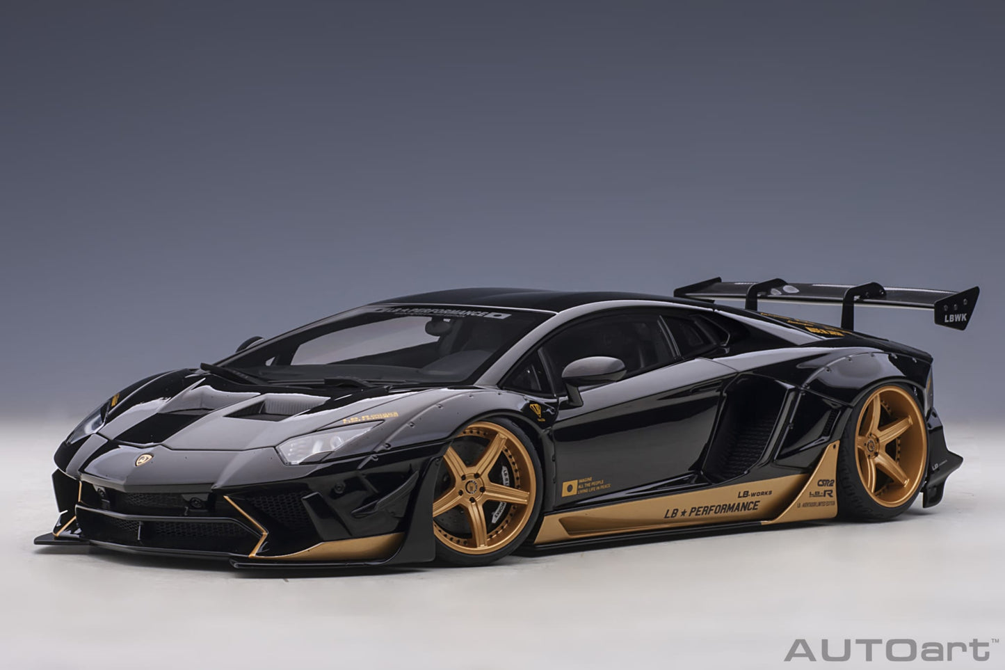 1:18 Lamborghini Aventador - Liberty Walk LB-Works Limited Edition - Gloss Black /Gold Accents - AUTOart - 79184