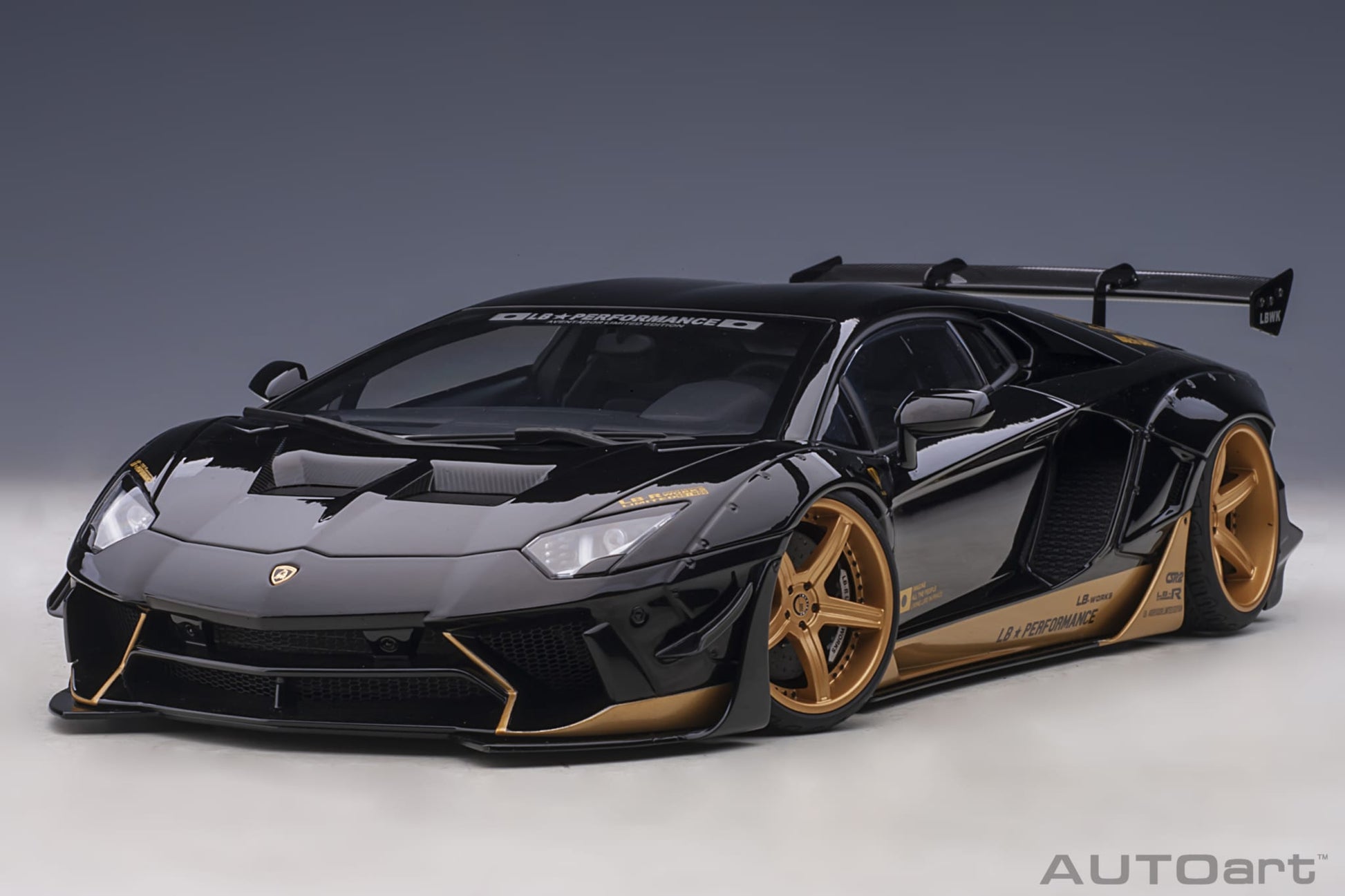 1:18 Lamborghini Aventador - Liberty Walk LB-Works Limited Edition - Gloss Black /Gold Accents - AUTOart - 79184