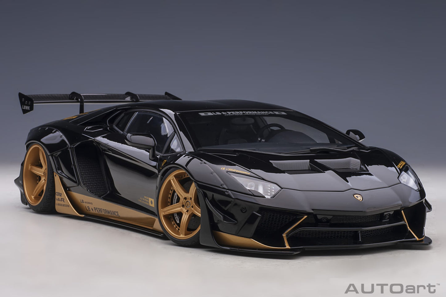 1:18 Lamborghini Aventador - Liberty Walk LB-Works Limited Edition - Gloss Black /Gold Accents - AUTOart - 79184