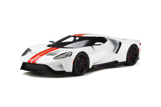 1:18 Ford GT - MY17 - Resin Model - 2017 - Frozen White w/Red Stripes - GT Spirit Models - GT097