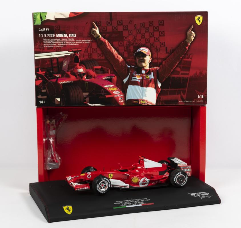 1:18 Ferrari F1 248 - Monza GP - Retirement Announcement - 2006 - Formula 1 - Scuderia Ferrari - Michael Schumacher - Hot Wheels - J2994